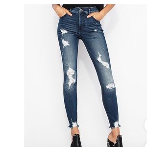 High Waisted Denim Perfect Ripped Ankle Skinny Jeans